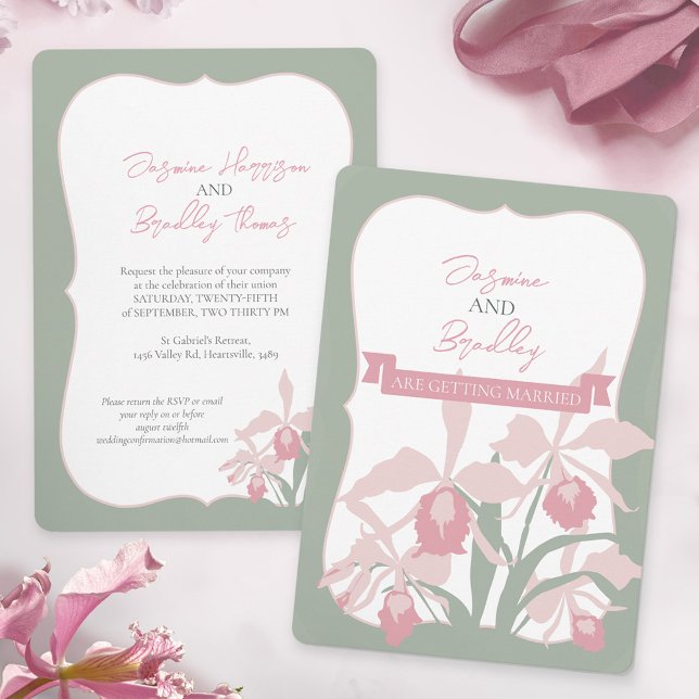 Dusty pink Cattleya orchid wedding modern floral Einladung (Von Creator hochgeladen)