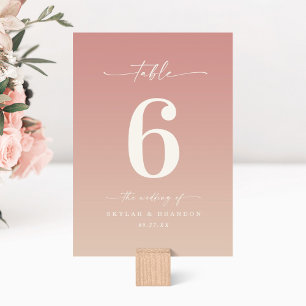 Dusty Pink & Champagne Ombre Mit Monogramm Wedding Tischnummer