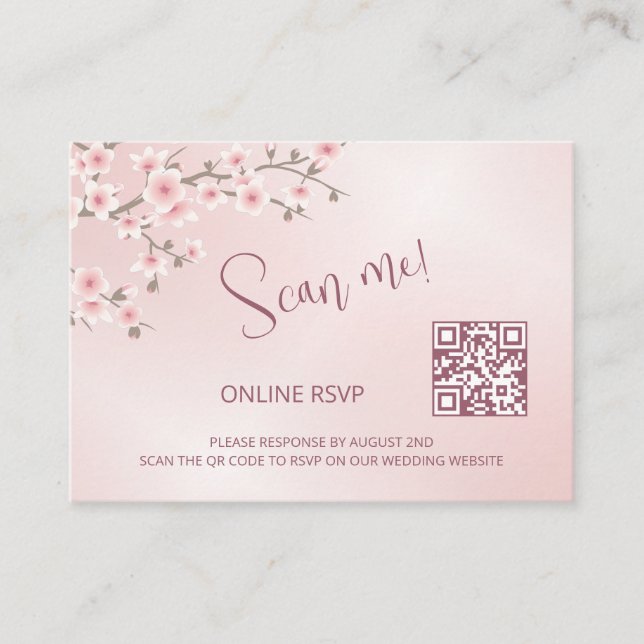 Dusty Pink Cherry Blossom QR Code UAWG Online Begleitkarte (Vorderseite)