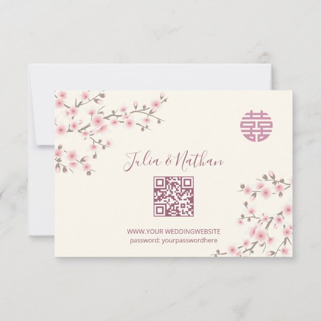 Dusty PInk Cherry Blossom UAWG Chinese Wedding RSVP Karte (Rückseite)