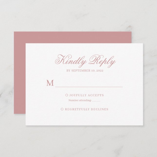 Dusty Pink Classic Calligraphy Script Wedding Rsvp (Vorne/Hinten)