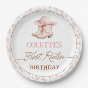 Dusty Pink Cowgirl Boots First Rodeo 1. Geburtstag Pappteller