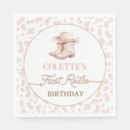 Dusty Pink Cowgirl Boots First Rodeo 1. Geburtstag Serviette