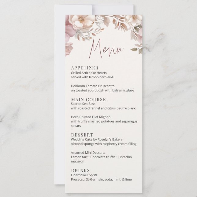 Dusty Pink Cream Magnolia Floral Wedding Menu Card Einladung (Vorderseite)