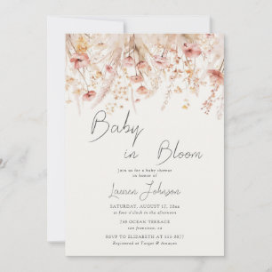 Dusty Pink Cream Wildblumen Poppies Babydusche Einladung