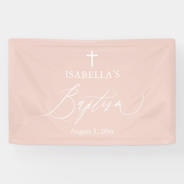 Dusty Pink Cross Girl Taufbanner Banner (Horizontal)