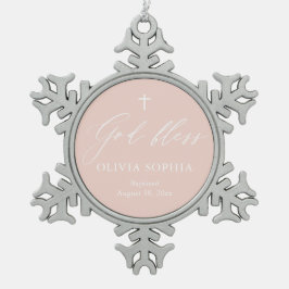 Dusty Pink Cross Girl Taufe Snowflake Ornament