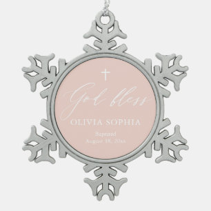 Dusty Pink Cross Girl Taufe Snowflake Ornament