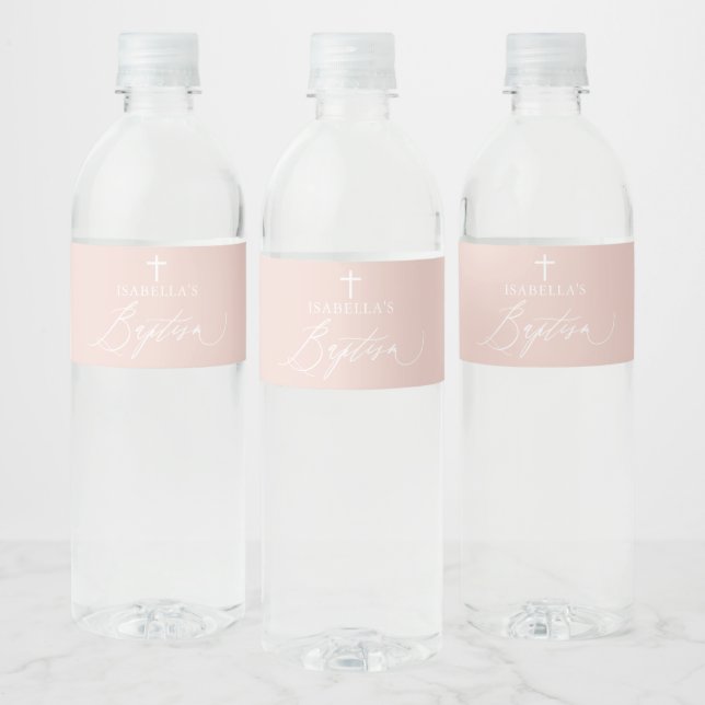 Dusty Pink Cross Girl Taufe Wasser Flasche Etikett (Flaschen)
