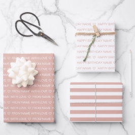 Dusty Pink Custom Happy Geburtstag mit Liebe Geschenkpapier Set