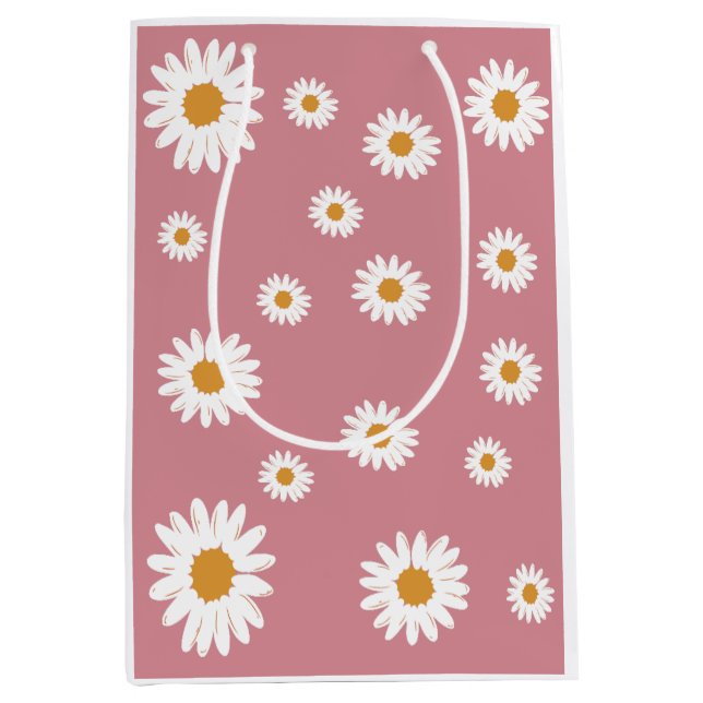Dusty Pink Daisy Floral Geschenktasche Mittlere Geschenktüte (Vorderseite)