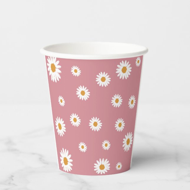 Dusty Pink Daisy Theme Paper Cups Pappbecher (Vorderseite)
