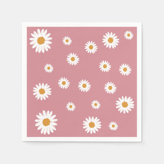 Dusty Pink Daisy Theme Paper Napkin Serviette (Vorderseite)