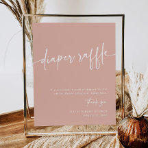 Dusty Pink Diaper Raffle Sign Girl Modern Minimal