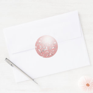 Dusty Pink Disco Ball Retro 70er Umschlag Aufklebe Runder Aufkleber