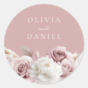 Dusty Pink & Dusty Rose Floral Wedding Runder Aufkleber