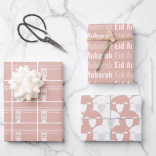 Dusty Pink Eid Adha Mubarak Kaaba Sheep Pattern Geschenkpapier Set