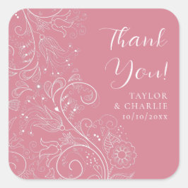 Dusty Pink Elegant Floral Wedding Vielen Dank Quadratischer Aufkleber
