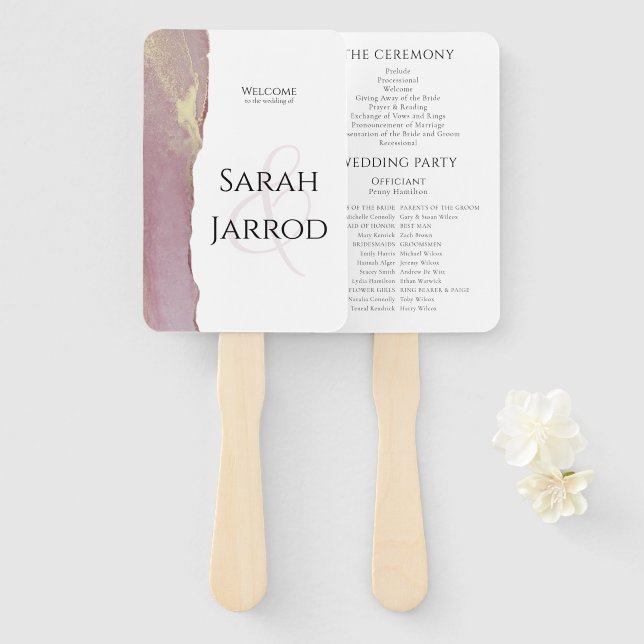 Dusty Pink Elegant Wedding Program Fächer (Vorne und Hinten)