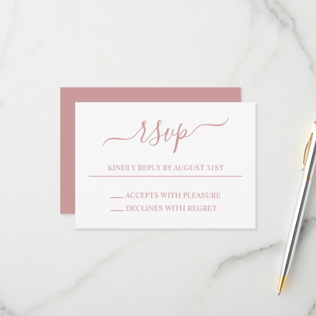 Dusty Pink Elegant Wedding RSVP Karte (Vorderseite/Rückseite Beispiel)