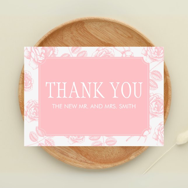 Dusty Pink Elegante Chinoiserie Hochzeit Dankeskarte (Dusty Pink Vintage Elegant Wedding Thank you Card)
