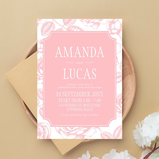 Dusty Pink Elegante Chinoiserie Hochzeit Einladung (Dusty Pink Vintage Elegant Wedding Invitation)