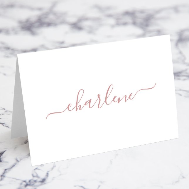 Dusty Pink Elegante Signature Name Platzkarten Tischnummer (Dusty Pink Elegant Signature Script Name Fold Your Own Place Cards)