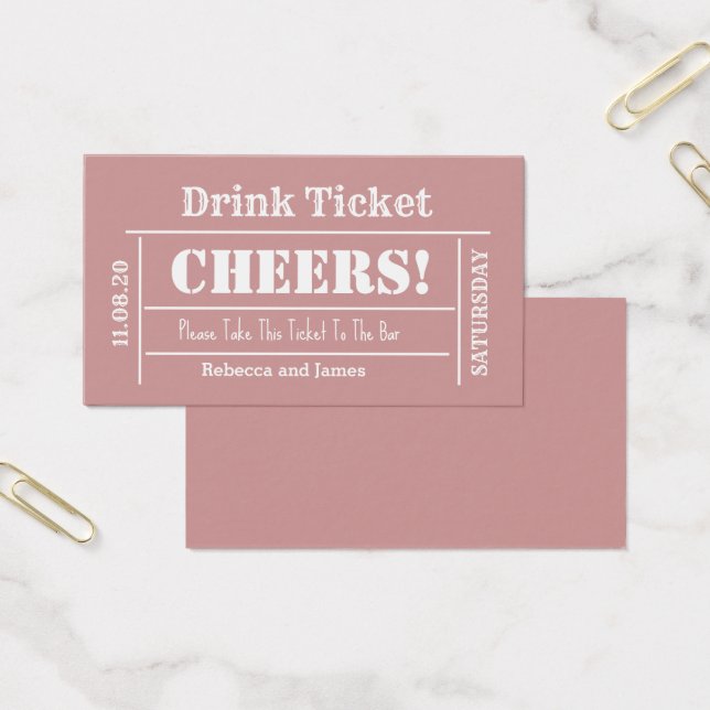 Dusty Pink Elegante Wedding Free Drink Ticket (Büro)