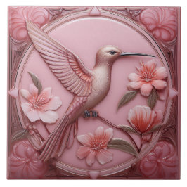 Dusty pink faux relief Art Nouveau Hummingbird R Fliese