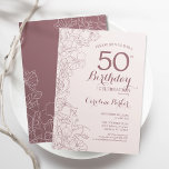 Dusty Pink Floral 50. Geburtstagsparty Einladung<br><div class="desc">Dusty Pink Floral 50. Geburtstag Party Einladung. Minimalistisches modernes Design mit botanischen Kontur Zeichnungen Akzente und Typografie Drehbuch Schriftart. Einfache,  trendige Einladungskarte für eine stilvolle Damenfeier. Kann für jedes Alter angepasst werden. Gedruckte Zazzle Einladungen oder Sofortdownload digitalen druckbaren Vorlage.</div>