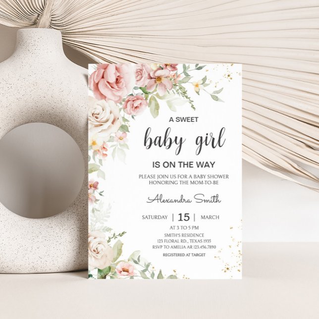 Dusty Pink Floral Baby Dusche Einladung (Dusty Pink Greenery Floral Baby Shower)