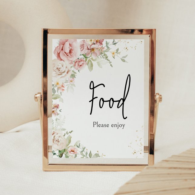 Dusty Pink Floral Baby Dusche Lebensmittel Poster (Dusty Pink Floral Greenery Baby Shower Food Sign)