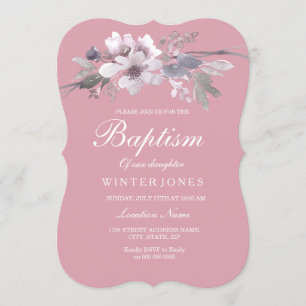 Dusty Pink Floral Baby Girl Taufe Christening Einladung