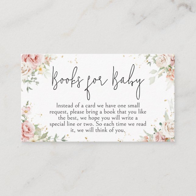 Dusty Pink Floral Baby Shower Books for Baby Begleitkarte (Vorderseite)