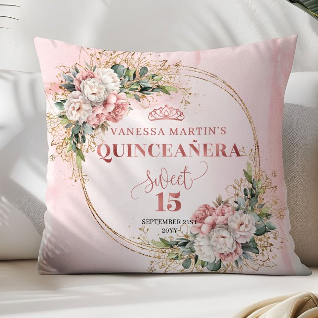 Dusty Pink Floral Best Gift Sweet 15 Pillow Kissen (Dusty Pink Floral Best Gift Sweet 15 Pillow)