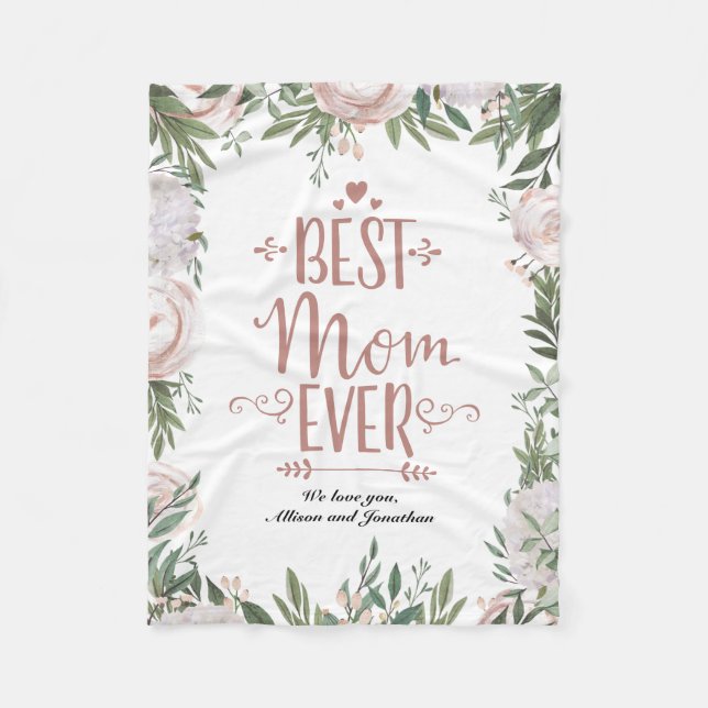 Dusty Pink Floral Beste Mama je Muttertag Fleecedecke (Vorderseite)
