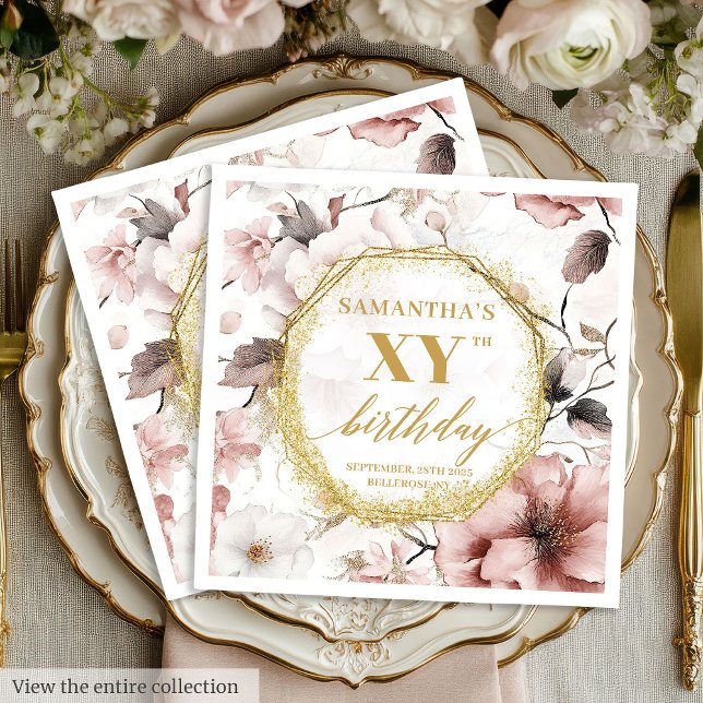 Dusty Pink Floral Boho 80 Geburtstag Napkins Custo Serviette (Dusty Pink Floral Boho Birthday Napkins Custom)