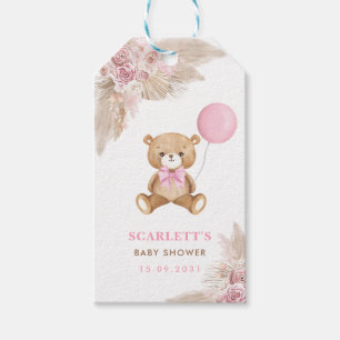 Dusty Pink Floral Boho Teddy Bear Baby Girl Party Geschenkanhänger