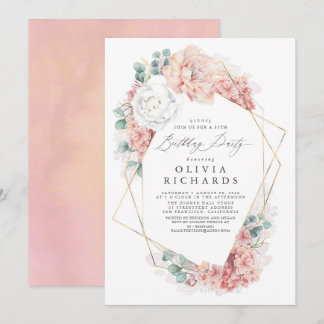Dusty Pink Floral Botanisches Elegantes Geburtstag Einladung