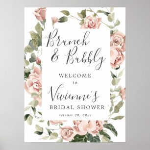 Dusty Pink Floral Bridal Bubbly Begrüßungszeichen Poster