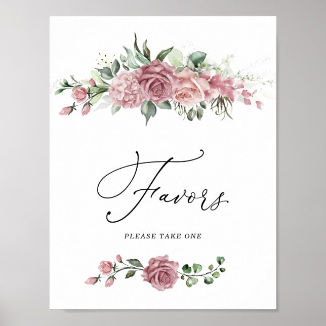 Dusty Pink Floral Bridal Shower Favors Sign Poster (Vorne)
