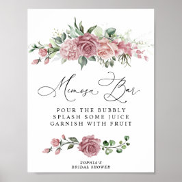Dusty Pink Floral Bridal Shower Mimosa Bar Poster