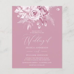 Dusty Pink Floral Budget Einladung Hochzeit