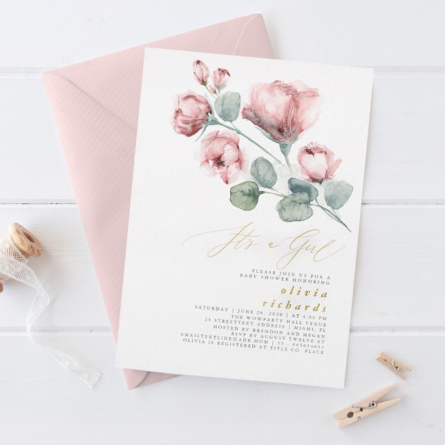 Dusty Pink Floral Elegant Es ist eine Girl Baby Du Folieneinladung (Von Creator hochgeladen)