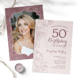 Dusty Pink Floral Foto 50. Geburtstagsparty Einladung<br><div class="desc">Dusty Pink Floral Foto 50. Geburtstag Party Einladung. Minimalistisches modernes Design mit botanischen Kontur Zeichnungen Akzente und Typografie Drehbuch Schriftart. Einfache,  trendige Einladungskarte für eine stilvolle Damenfeier. Kann für jedes Alter angepasst werden. Gedruckte Zazzle Einladungen oder Sofortdownload digitalen druckbaren Vorlage.</div>