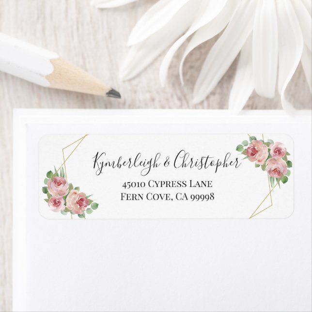 Dusty Pink Floral Geometric Wedding Rücksendeadres (Insitu)