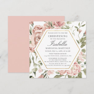 Dusty Pink Floral Gold Rahmen Christening Einladung