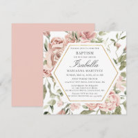 Dusty Pink Floral Gold Rahmen Taufen Einladung