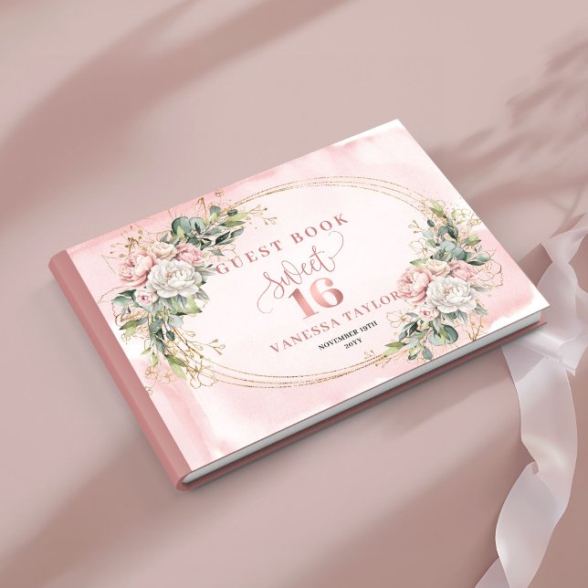 Dusty Pink Floral Greenery 16 Birthday Guest Book Gästebuch (Dusty Pink Floral Greenery 16th Birthday Guest Book)