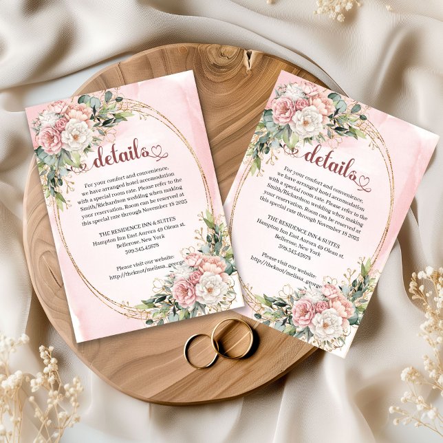Dusty Pink Floral Greenery Wedding Details Card Begleitkarte (Dusty Pink Floral Greenery Wedding Details Card)